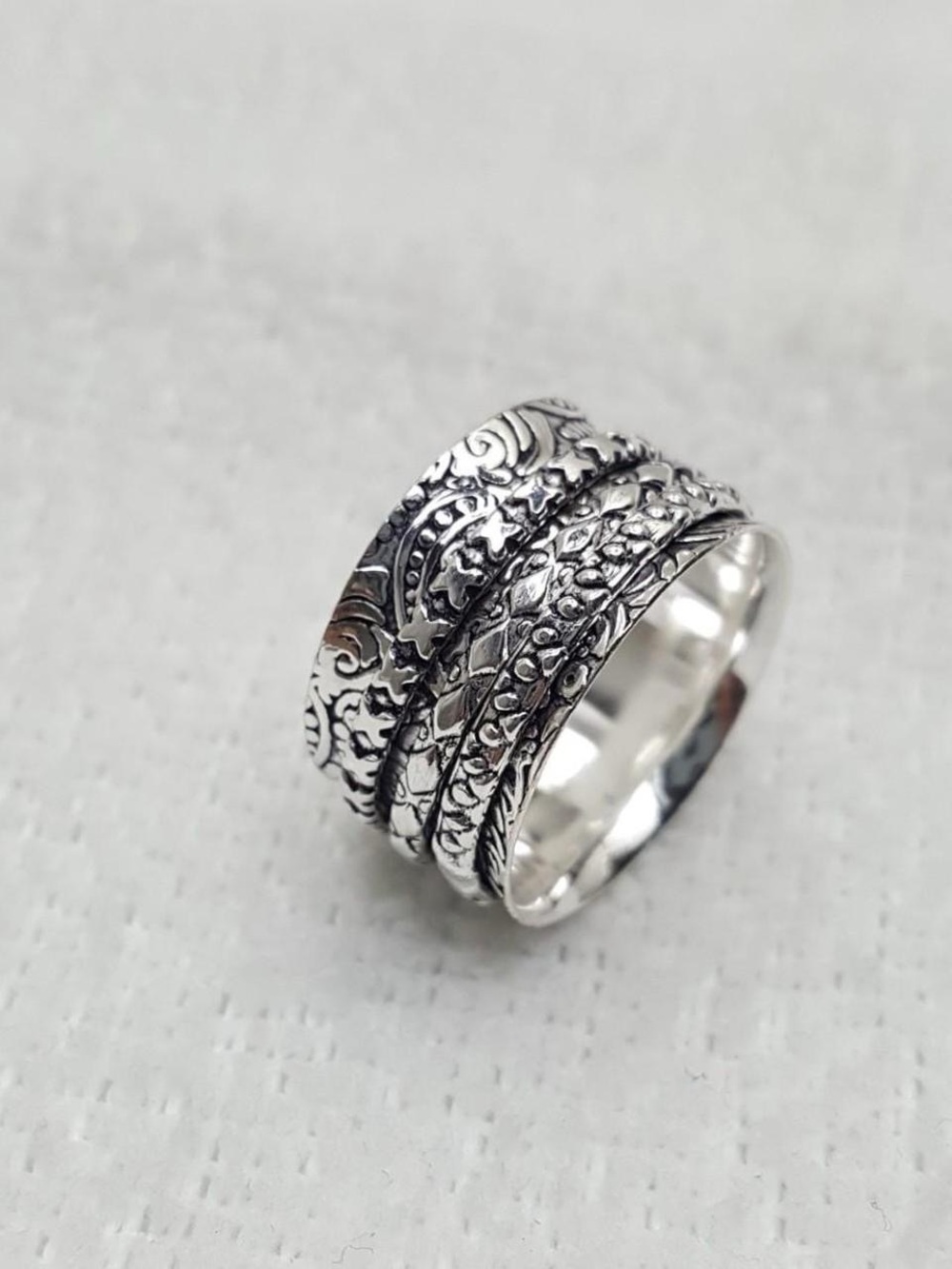 925 Silver Textured Stackable Spinner Ring